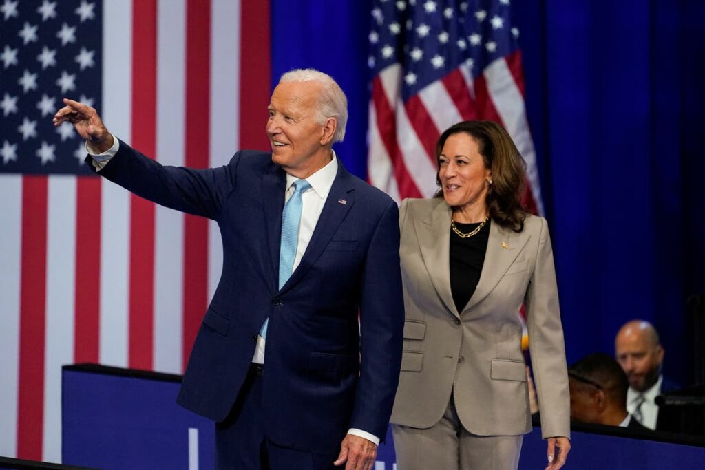 Biden gets warm reception as he joins Harris for first rally since he dropped out
