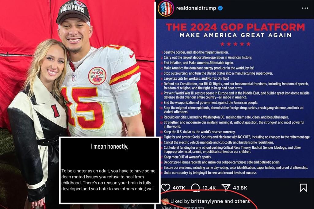 Brittany Mahomes slams ‘haters’ after backlash for liking Trump ‘2024 platform’ social