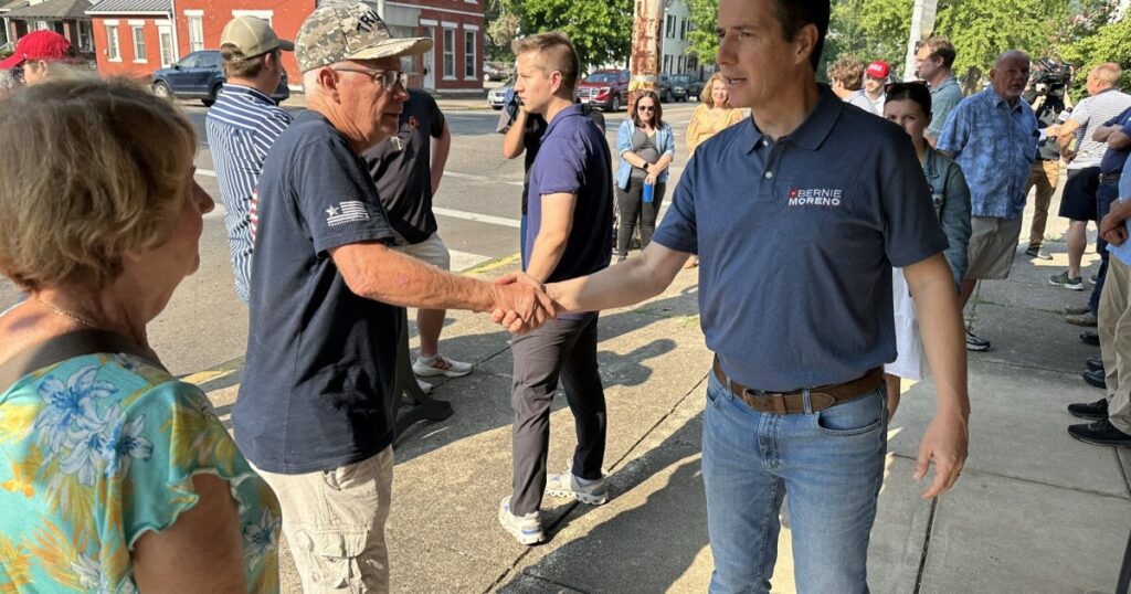 GOP US Senate candidate Moreno kicks off Ohio bus tour, meets supporters and opponents